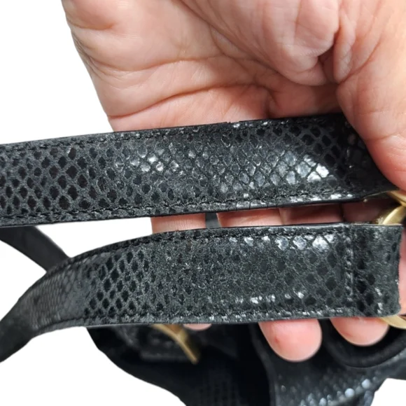 Cole Haan Women's Black Shoulder Bag Shiny Snake Skin Drawstring - Picture 7 of 16